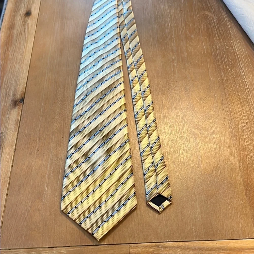 Gendor vintage Elegant Gold and Blue Striped Men's Tie. Handmade
